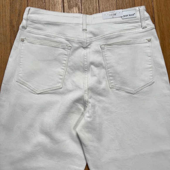 NWT Judy Blue Wide Leg Crop Jeans White Denim Raw Hem Stretch Women's Size 11/30 - Picture 8 of 10
